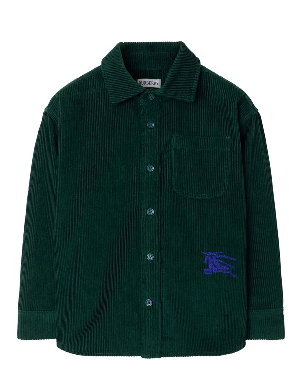 Burberry Kids Forest Green Corduroy Button-Down Shirt with Embroidered Logo